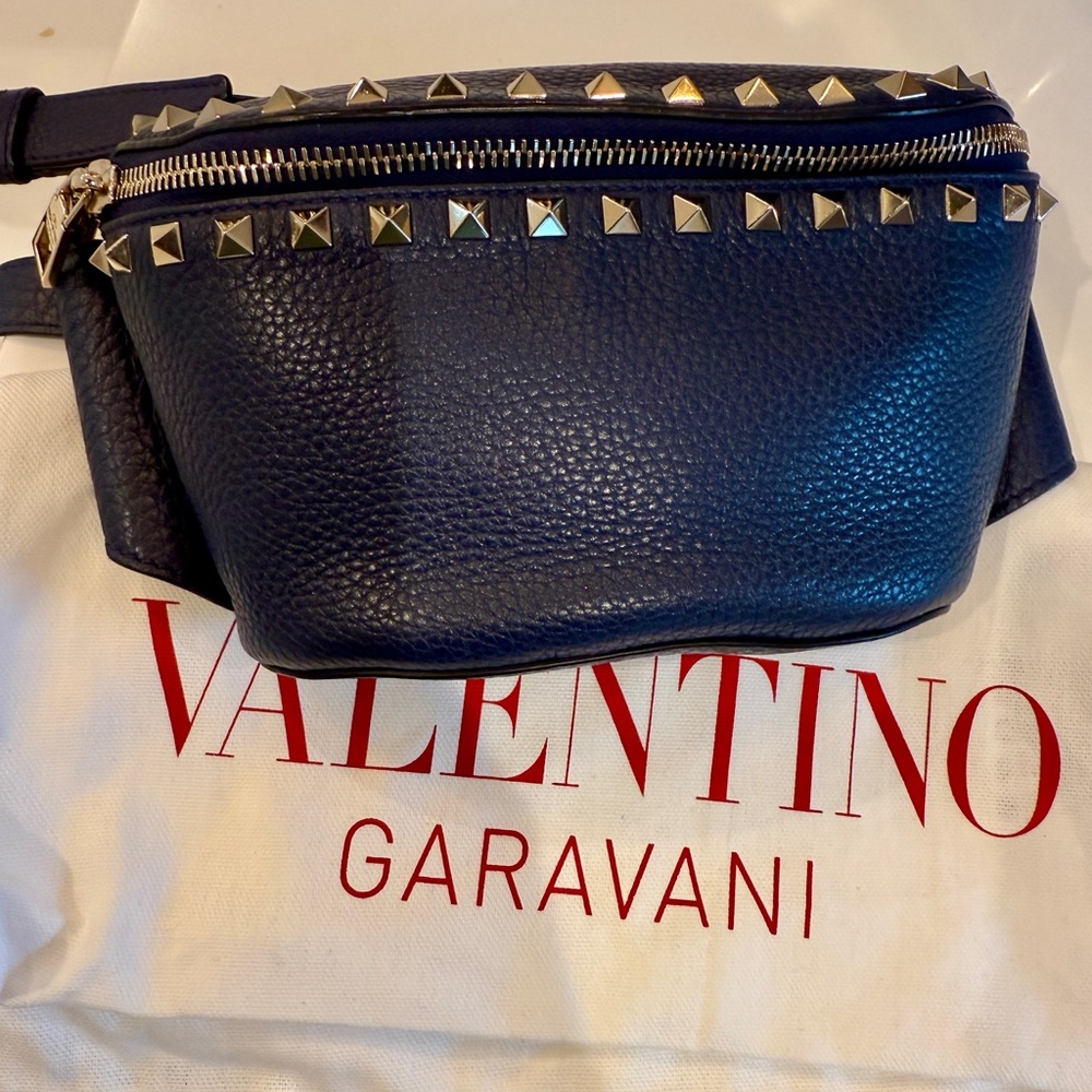 Valentino Garavani Gold and Blue Leather Bag